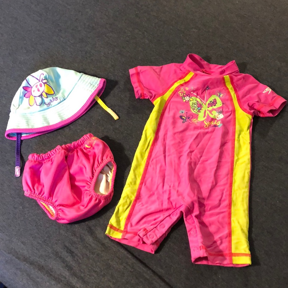 Girls 12M Speedo Set pink aqua lime fits 12-18M